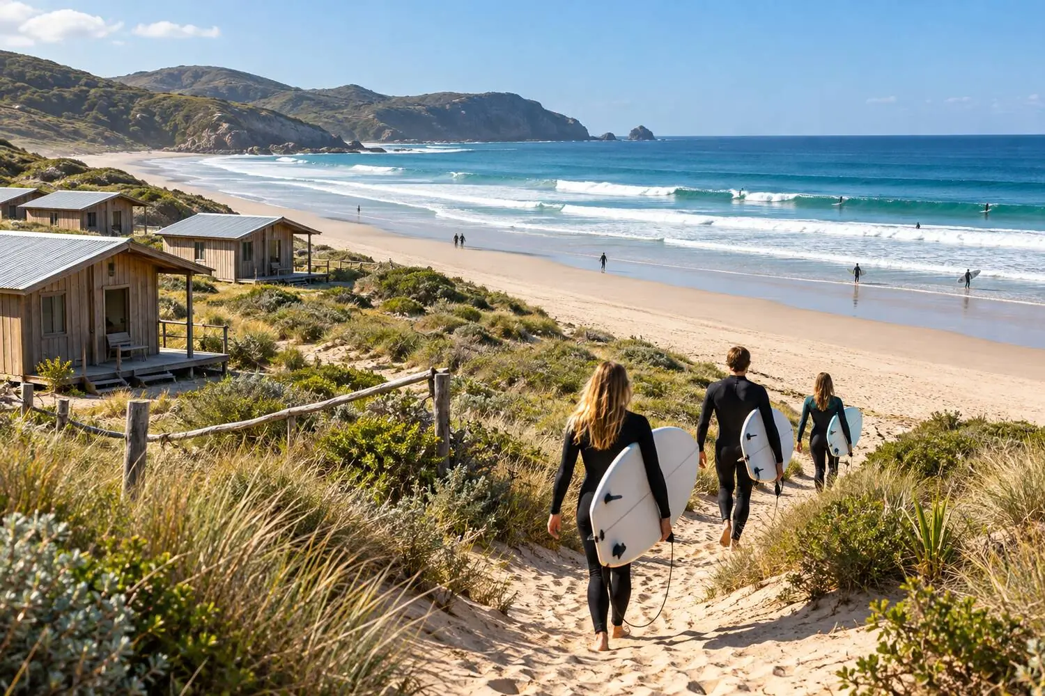 Beachside overnight surf camp at Seven Mile Beach, Gerroa