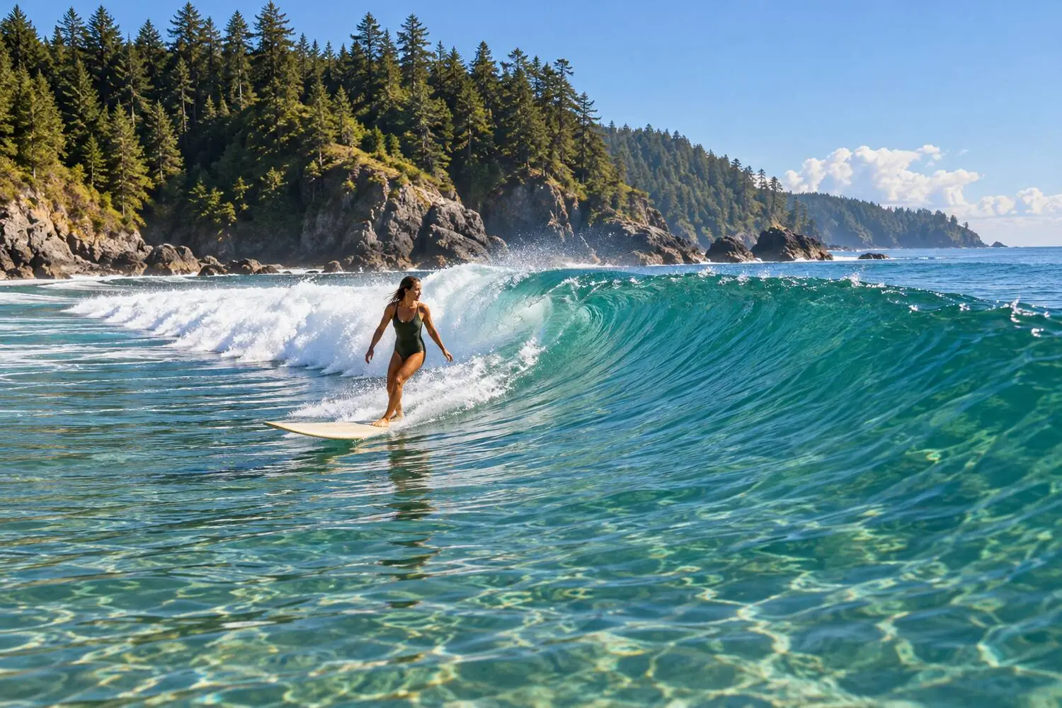 A clean longboard point wave wrapping into Noosa National Park on the Sunshine Coast